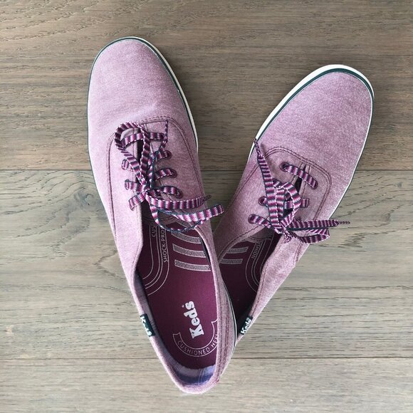 Keds Canvas Lace Up Denim Sneakers Prpl Pink w Teal Trim + Striped Laces Sz 9.5 - Picture 12 of 12